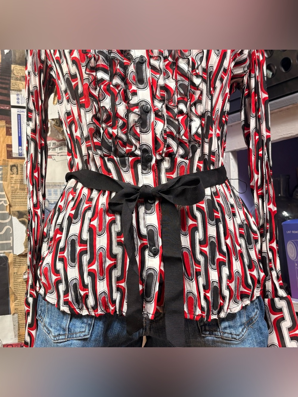 Worthington Retro Abstract Ruffle Blouse - Picture 3 of 7